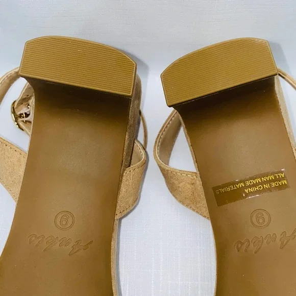Ankis Women's Tan Suede Square Toe Ankle Strap Block Heel Sandals Size 9 - Picture 10 of 13